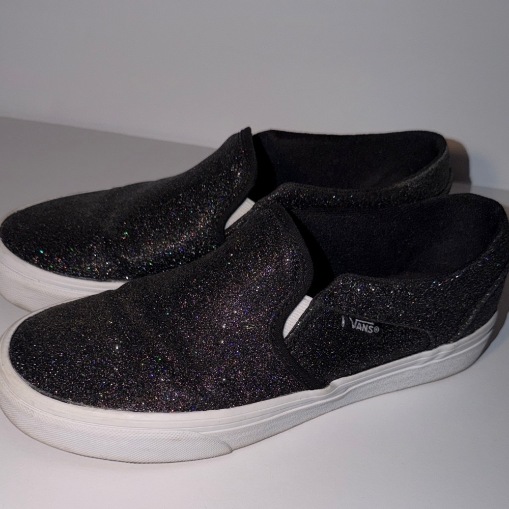 Vans Black Glitter Slip-On Shoes